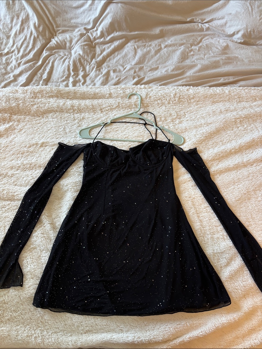 Fashion Nova Black Off-Shoulder Sparkle Mini Dress